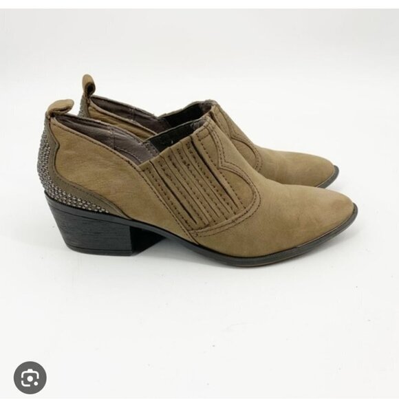 SAM EDELMAN | Halton Western Ankle Bootie Brown Taupe Leather embellished sz 6M - Picture 2 of 7